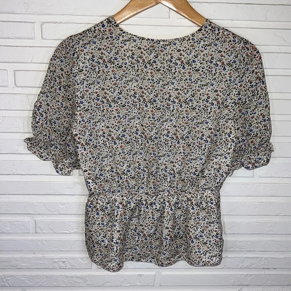 Madewell Silk V-Neck Fieldwalk Floral Peplum Pop Over Top, Women Size XS - Picture 7 of 8